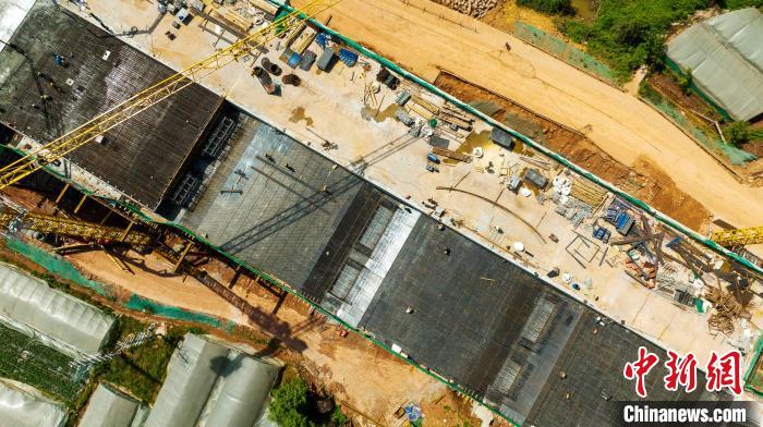 俯瞰正在建設的天府站多線橋鋼筋鋪架現場?！⒅铱?攝