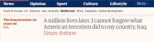 【世界說(shuō)】伊拉克作家刊文痛斥美國(guó)：100萬(wàn)人喪生，就是美國(guó)恐怖主義在伊拉克造成的后果 無(wú)法原諒！