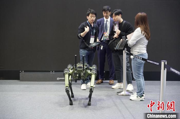 圖為觀眾在展會(huì)參觀機(jī)器人?！⑿?攝