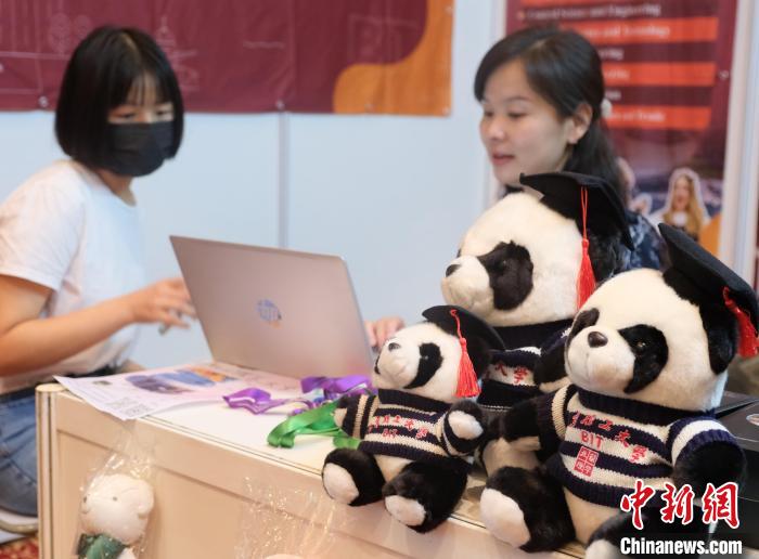 北京理工大學(xué)帶來(lái)可愛(ài)熊貓玩偶，頗為吸睛 陳悅 攝