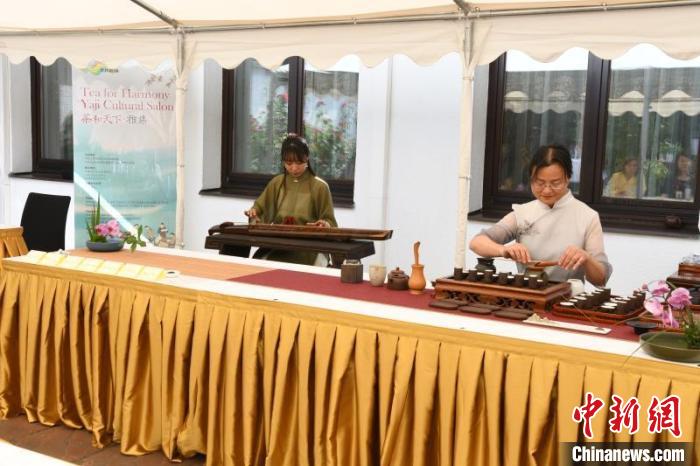 圖為余亞麗茶藝展示，王曉嬋古琴演奏 柏林中國文化中心供圖。