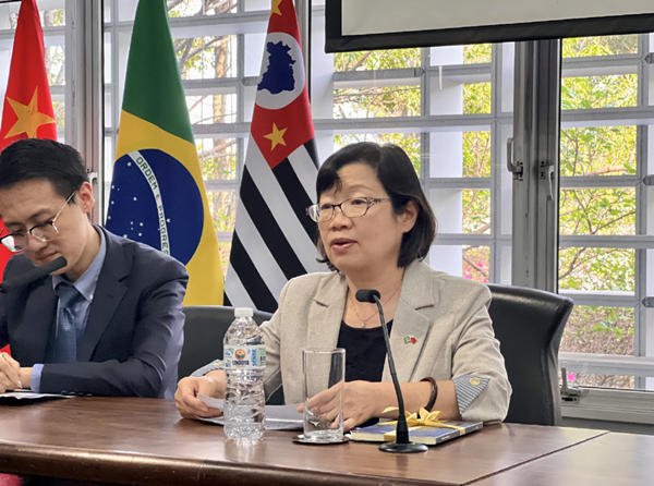 中國駐圣保羅總領(lǐng)事陳佩潔致辭。中國駐圣保羅總領(lǐng)館供圖