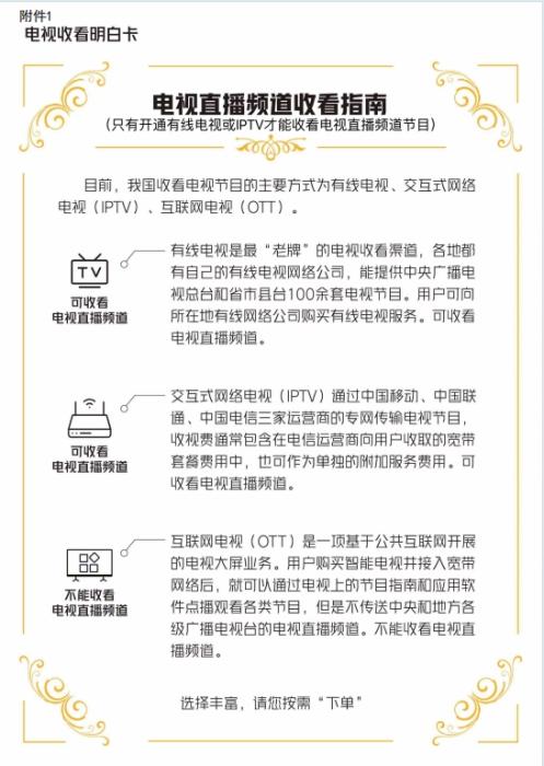 電視收看“明白卡”。