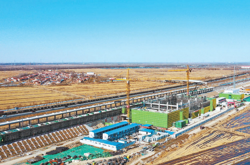 2月26日拍攝的建設(shè)中的京濱鐵路周良站(無人機照片)。