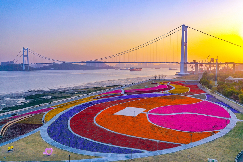 靖江長江畔的音樂花海廣場(chǎng)。盛義攝