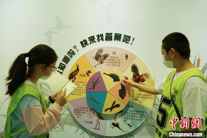 圖為小朋友在青海西寧湟水國家濕地公園科普館內(nèi)參觀學(xué)習(xí)?！●R銘言 攝