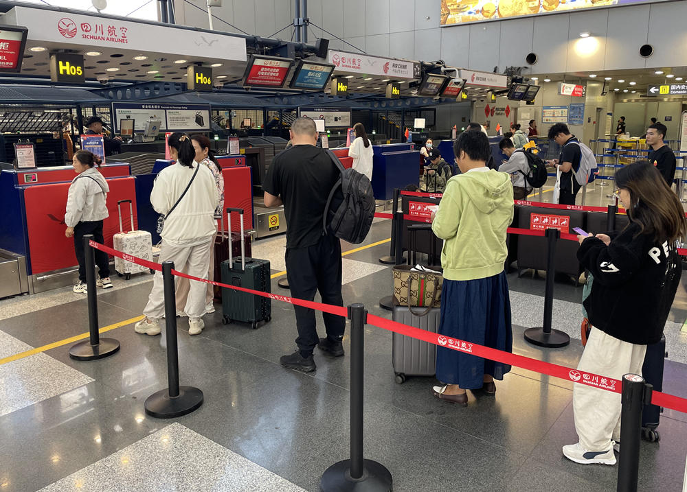 旅客在首都機場排隊辦理登機手續(xù)。人民網(wǎng)記者 喬雪峰攝