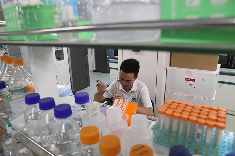 在三亞崖州灣科技城，一名青年科技工作者正在進行科研工作。