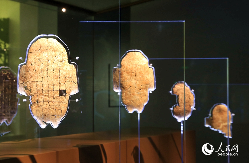 殷墟博物館展出的甲骨文。人民網(wǎng)記者 慎志遠(yuǎn) 攝