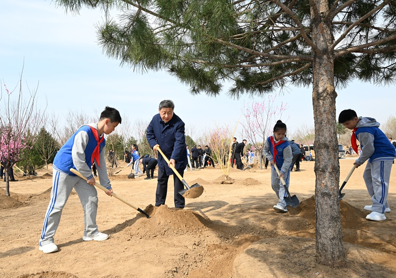 2025年4月3日，習近平總書記來到北京豐臺區(qū)永定河畔參加首都義務植樹活動。