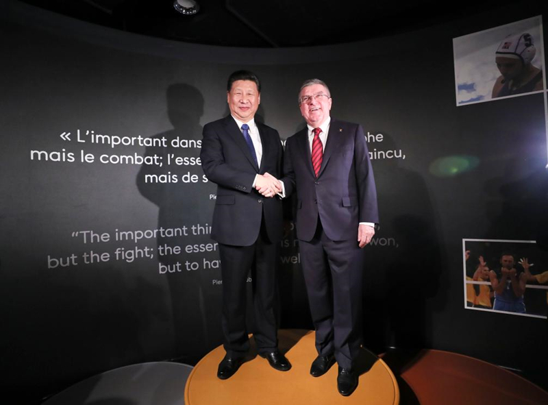 2017年1月18日，習(xí)近平主席在位于瑞士洛桑的國(guó)際奧林匹克博物館會(huì)見(jiàn)時(shí)任國(guó)際奧林匹克委員會(huì)主席巴赫。