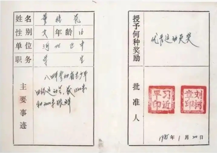 圖為1985年1月，時任正定縣委書記的習近平為參賽運動員頒發(fā)的“優(yōu)秀運動員獎”。