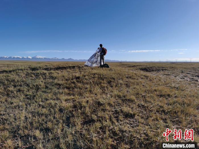 圖為索南達(dá)杰保護(hù)站保護(hù)隊(duì)員在可可西里找到露營(yíng)的葉某?！∴嚭Ｆ?攝