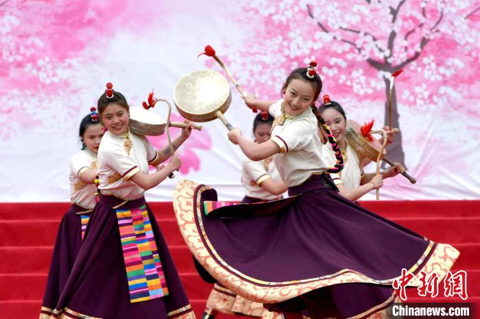 3月28日，西藏林芝第二十屆桃花旅游文化節(jié)開幕式上的文藝表演。　李林 攝