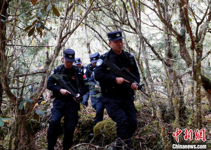 山南邊境管理支隊玉麥邊境派出所民警在邊境原始森林里開展邊境巡邏。　鄭琦山 攝