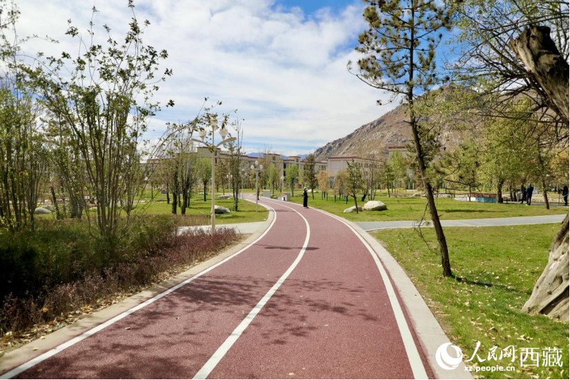 圖為青年林卡公園新設(shè)的跑道。人民網(wǎng)記者 次仁羅布攝